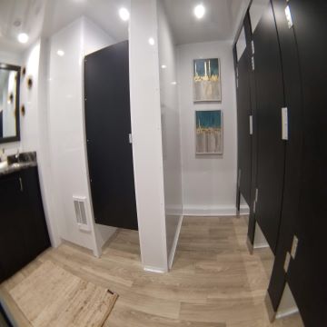 Interior View: Large 9 Stall Bathroom Trailer Rentals in San Bernardino County CA