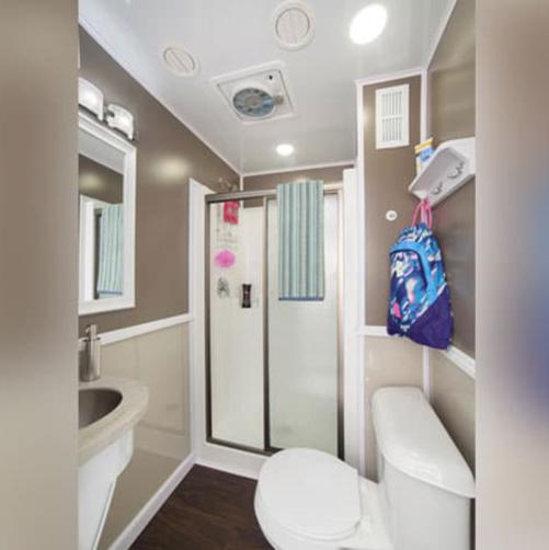 Interior: 5 Stall Restroom Trailer Rentals in California