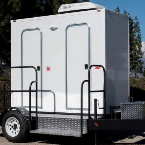 Small 2 Stall Restroom Trailer Rental in Madera County, California